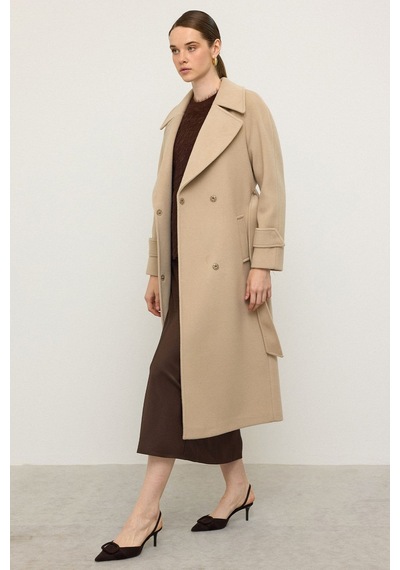 Olcay Reglan Kol Çıt Çıt Kapamalı Ara Boy Kaban Bej 3145