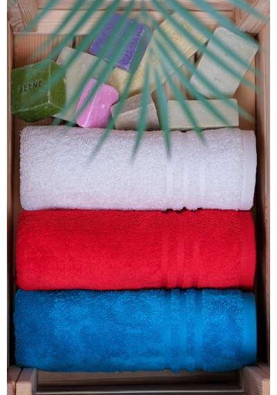 %100 Organik Pamuk Milano Premium Antbakteriyel 50x100 Cm 3'lü El Ve Yüz Havlu Seti Turkuaz-kırmızı-krem