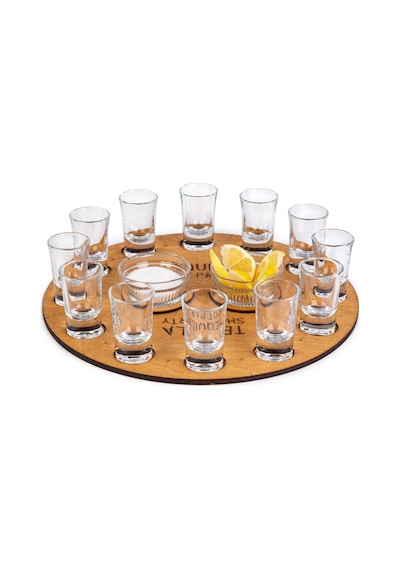 12 Tekila Bardağı. 2 Kase. Ahşap Tekila Tepsisi. Shot Set. Sunum