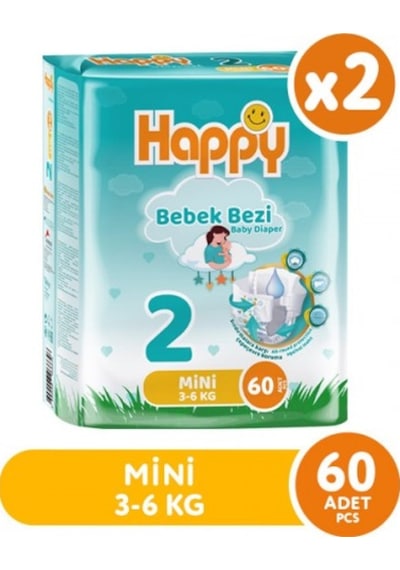 Happy Bebek Bezi Mini 2 No 60 Lı X 2 Adet PKT.HAPPY.084 2 Numara 2'li