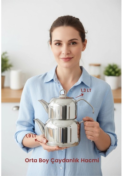 Delux Premium 4 Parça Çaydanlık Seti Orta Boy Platin Çok Renkli