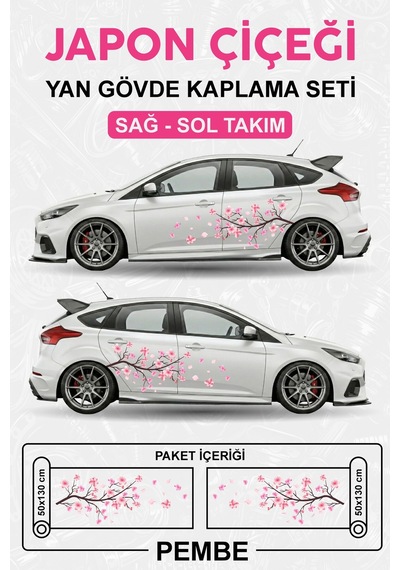 Japon Çiçeği Sakura - Yan Gövde Sticker Seti Kaplama Pembe - 864812520