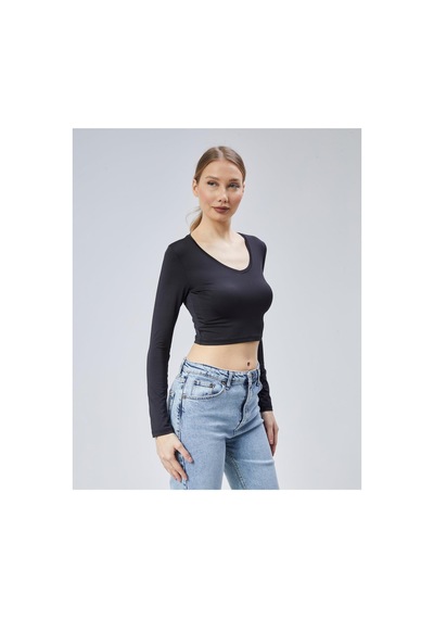 Virago Soft Touch V Yaka Crop Uzun Kol Bluz/body Siyah - 686786235 Siyah - 686786235 Siyah