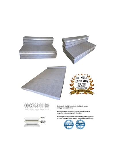 Çift Kişilik Katlanır Koltuk Katlanır Yatak Kanepe Yer Yatağı Çift Kişilik Gri-120x195x8 Cm