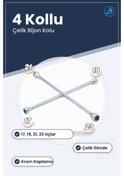 Krom Kaplı 4 Kollu Bijon Kolu Çelik Oto Lastik Tekerlek Anahtarı