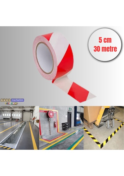 Yer İşaretleme Bandı Kırmızı-beyaz 5cmx30m Kırmızı Beyaz Zem Tdrtr