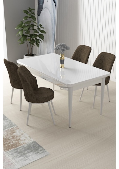 Canisa Concept Nil Serisi 70x110 Sabit Mutfak Masası Takımı Beyaz Masa 4 Kahverengi Sandalye Kahverengi Canisa Concept Nil Serisi 70x110 Sabit Mutfak Masası Takımı Beyaz Masa 4 Kahverengi Sandalye Kahverengi