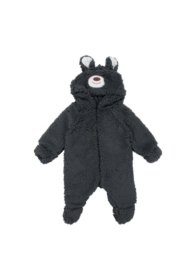 Bebegen Unisex Füme Ayı Nakışlı Kapşonlu Peluş Tulum Çok Renkli