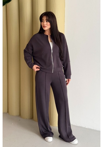 Balenbi Kadın Oversize Fermuarlı Modal Spor Takım Wide Leg Bol Paça 1194 - Form Serisi Kahverengi