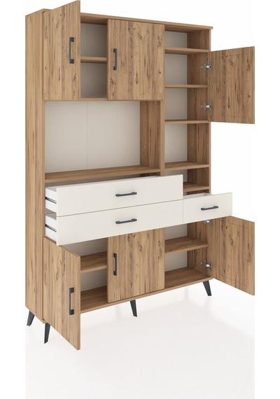 Arges Dolap 10 Raflı 3 Çekmeceli 6 Kapaklı 132x30x195 Çam-çam... Çam