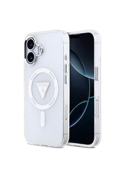 Apple Uyumlu iPhone 17 Kılıf Guess Lisanslı M-safeli Iml Baskıüçgen Logolu Metal Kamera Çerçeveli Şeffaf Şeffaf