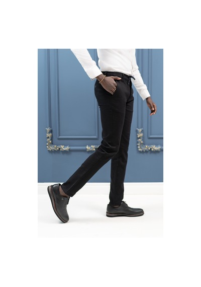 Perpant Slimfit Beli İplikli Pamuklu Gabardin Kışlık Jogger Pantolon Siyah