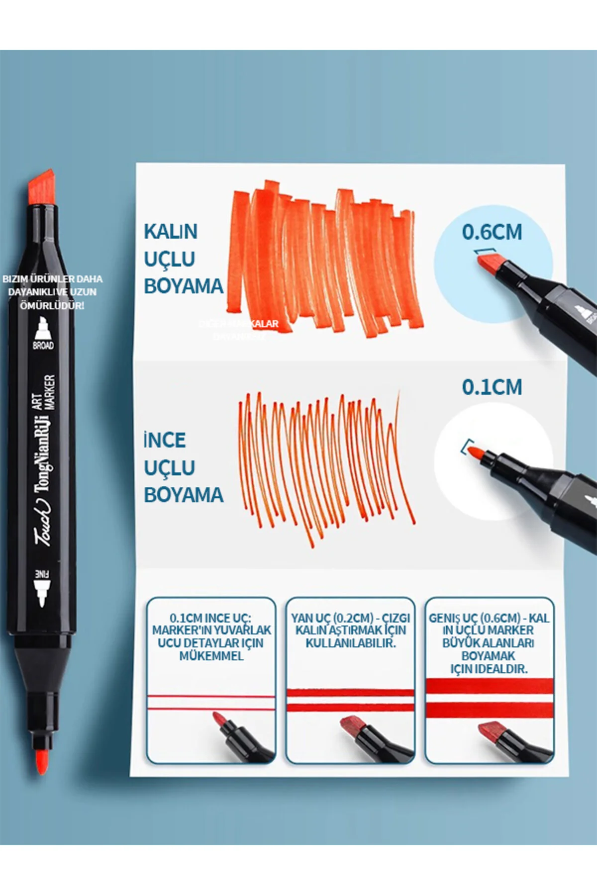 24 Renkli Çift Uçlu Kalın/ince Uçlu Keçeli Marker Seti - Profesyonel Çizim Ve Boyama