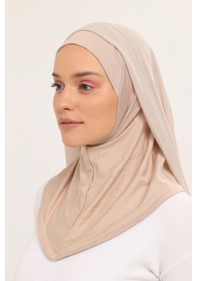 Altobeh Hazır Lüks Pratik Hijablı Şifon Şal Kum Beji