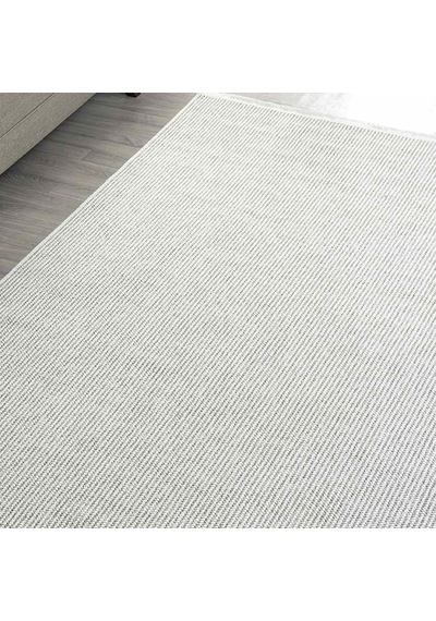 Krem Bukle Dokulu Düz Renk Modern Halı - Bk0360 Gri