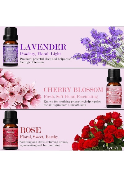 Salking Uçucu Yağ Seti, 6 X 10 Ml Saf Koku Yağları, Aroma Terapi Ve Difüzör İçin