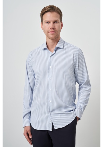 Morven Erkek Marine Çizgi Desen Trend Slim Fit Gömlek 25mc004051210 Marine Marine