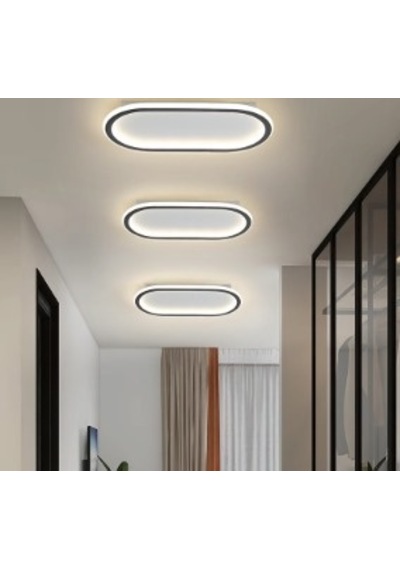 Siyah 40x16 cm Oval Avize 3000K Sarı Işık Led Tavan Lambası