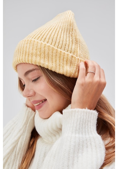 Derikem Basic Şık Standart Lüks Unisex Tiftik Bere Limon Sarısı