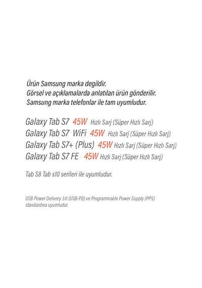 Exenar - Siyah - Samsung Galaxy Tab S7 / Fe / Plus / 5g / Wifi İle Uyumlu Şarj Aleti 45w Süper Hızlı Şarj