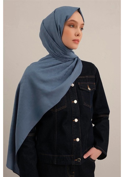 Armine Link Desen Bambu Cotton Şal 2 Mavi