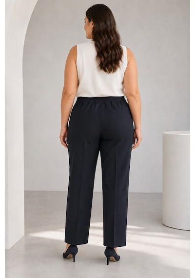 Bihan Store Kadın Büyük Beden Beli Lastikli Portoriko Kumaş Pantolon 721-723-siyah