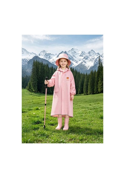 Miço Kids Siperlikli Kapüşonlu Su Geçirmez Çocuk Yağmurluk Pembe