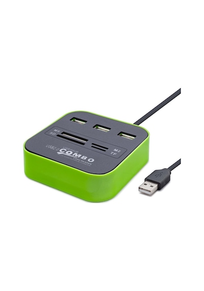 Usb Hub 3 Usb + Ms + Sd + M2 + Tf Yeşil Hdx7006