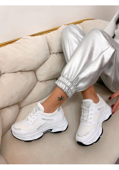 Erva'nın Butiği Beyaz Cilt Leo Leopar Detaylı Kadın Bağcıklı Sneakers-5202
