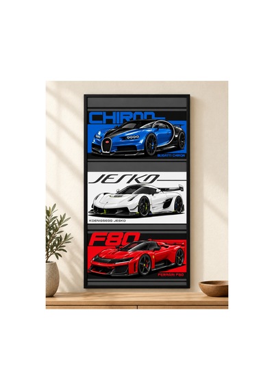 Hızın Zirvesi Bugatti Chiron, Koenigsegg Jesko Ve Ferrari F80 Süper Araba Posteri 21x30 Cm Çerçevesiz