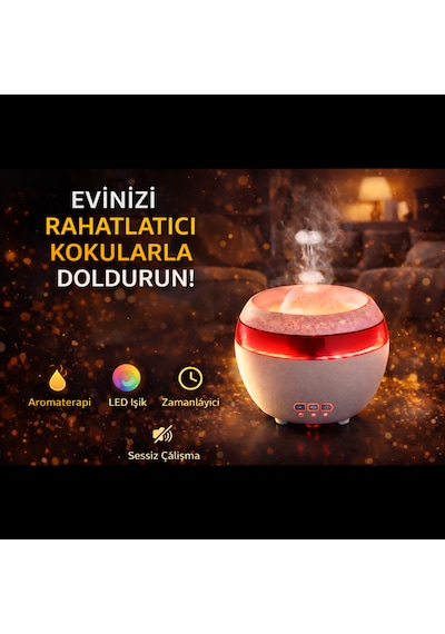 Led Işıklı Hava Nemlendirici Ve Ultrasonik Aroma Difüzör Sessiz Çalışma & Zamanlayıcı