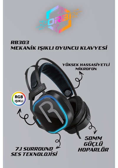 E-sport Uyumlu 7.1 Siyah Rgb Profosyonel Mikrofonlu Kablolu Gaming Kulaklık Rb403