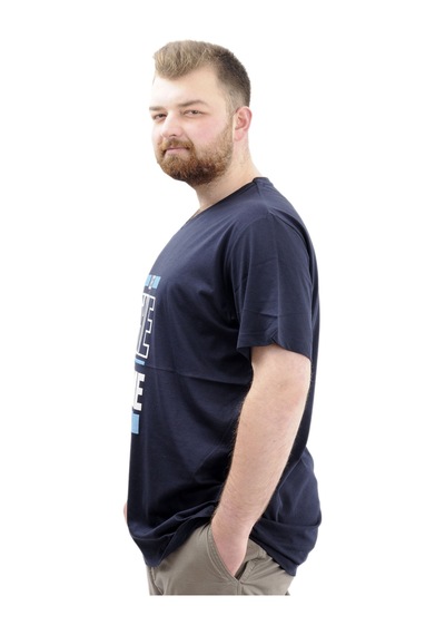Mode Xl Büyük Beden Erkek Baskılı T-shirt Begın U24056 Lacivert Lacivert