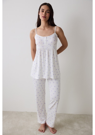 Penti Lana Printed Pantolon Kırık Beyaz Pijama Takımı