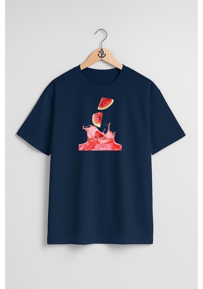 Bahriyeli Collection Oversize Karpuz Ferahlatıcı Göğüs Tasarımlı Unisex T-shirt Lacivert