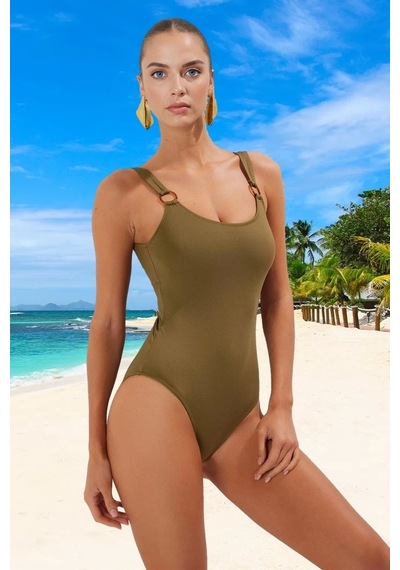 Ersefa Yüzme Kıyafeti Tasarım Mayo Klora Dayanıklı Swimsuit Şık Detaylı Haki