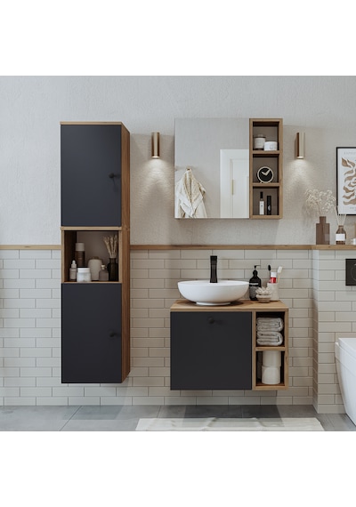 Lavabolu Mdf 65 Cm Lotus Çekmeceli Banyo Dolabı + Aynalı Üst Dlp Atlantik Çam - Antrasit Lavabolu Mdf 65 Cm Lotus Çekmeceli Banyo Dolabı + Aynalı Üst Dlp Atlantik Çam - Antrasit