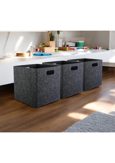 Dolap İçi Düzenleyici 1 Adet Organizer 3mm Keçe 32x32x32 Cm Çok Amaçlı Keçe Kutu Antrasit