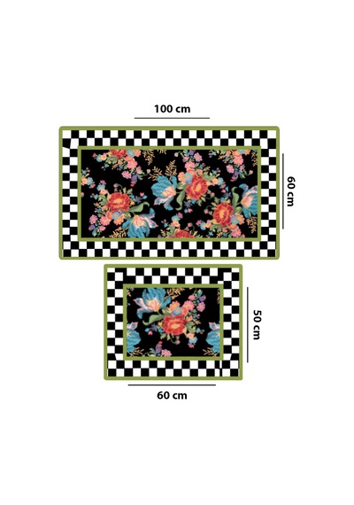 Seomra 60x100 50x60 Kaydırmaz Tabanlı 2'li Banyo Paspas Seti Takımı Siyah