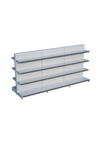 Beyaz Metal Çift Yönlü Orta Reyon 4 Katlı 3'li Birleşik Market Raf Sistemi Market Rafı G270cm Yükseklik H140 Cm Siyah