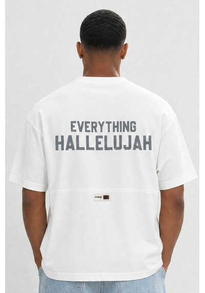 Respire Erkek Hallelujah Baskılı Oversize T-shirt Ekru