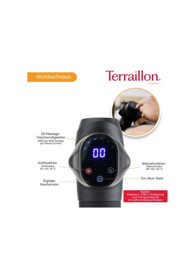 Terraıllon - Gun Masaj Uzmanı - Çok Bölgeli Masaj Tabancası, 20 Hız 2800-3200 Rpm, Dijital Ekran, Entegre Zamanlayıcı, 5 Silikon Aparat, 1 Sıcak-soğuk Dahil, Usb-c, Dahil. Kasa, Siyah Terraıllon - Gun Masaj Uzmanı - Çok Bölgeli Masaj Tabancası, 20 Hız 2800-3200 Rpm, Dijital Ekran, Entegre Zamanlayıcı, 5 Silikon Aparat, 1 Sıcak-soğuk Dahil, Usb-c, Dahil. Kasa, Siyah