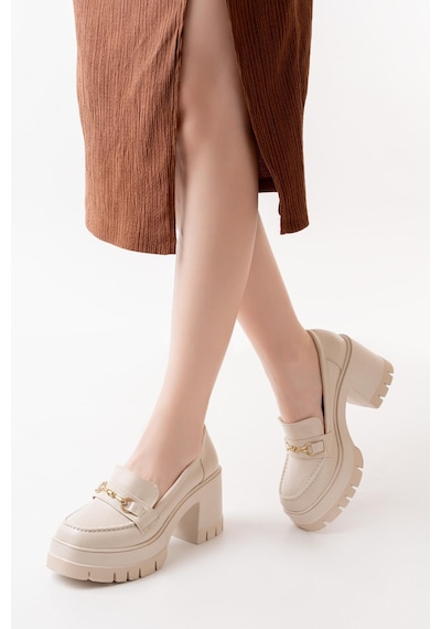 Asmi Shoes Kadın Cilt Tokalı 8 Cm Yüksek Topuklu Leofer Nut Bej