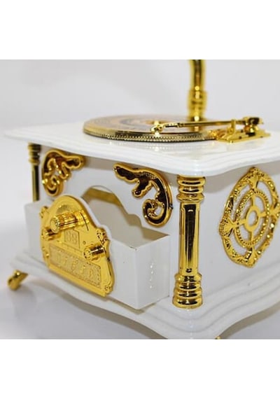 Gramofon Müzik Kutusu Beyaz 13x26cm