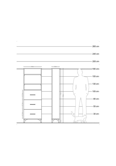 Arges Dolap 3 Raflı 3 Çekmeceli 60x30x182 Antrasit-aytaşı Antrasit