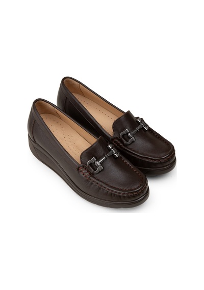 Deery Kadın Hakiki Deri Kahverengi Dolgu Topuk Loafer - N1742zkhvc01