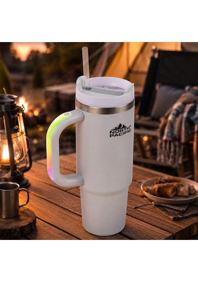 Led Işıklı Kulplu Pipetli Termos - 900 Ml Gri