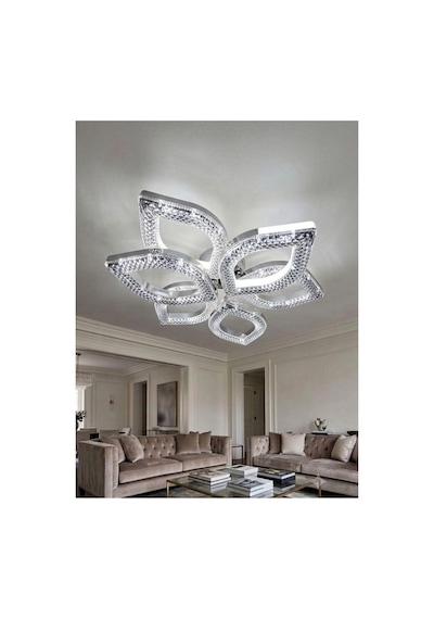 LumiaLighting Yonca Model Gümüş Kumandalı 6"lı Ledli 3 Renk Modu Kristal Salon Mutfak Yatak Çocuk Odası Avize