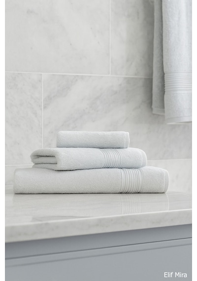3 Parça Banyo Havlu Seti Pamuklu Günlük Kullanım Basic Açık Gri