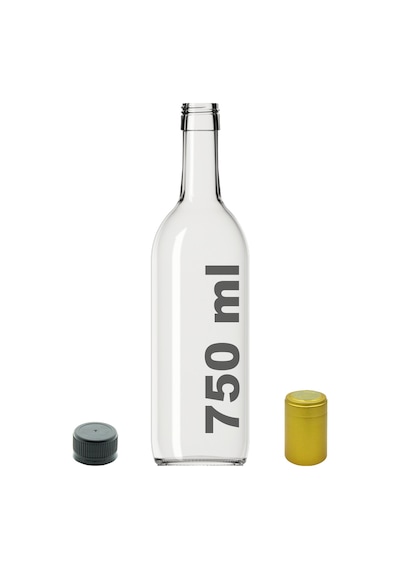 Afracam Standart Şeffaf 750 ML Siyah Kapaklı Ve Kapüşonlu Boş Cam Şişe
